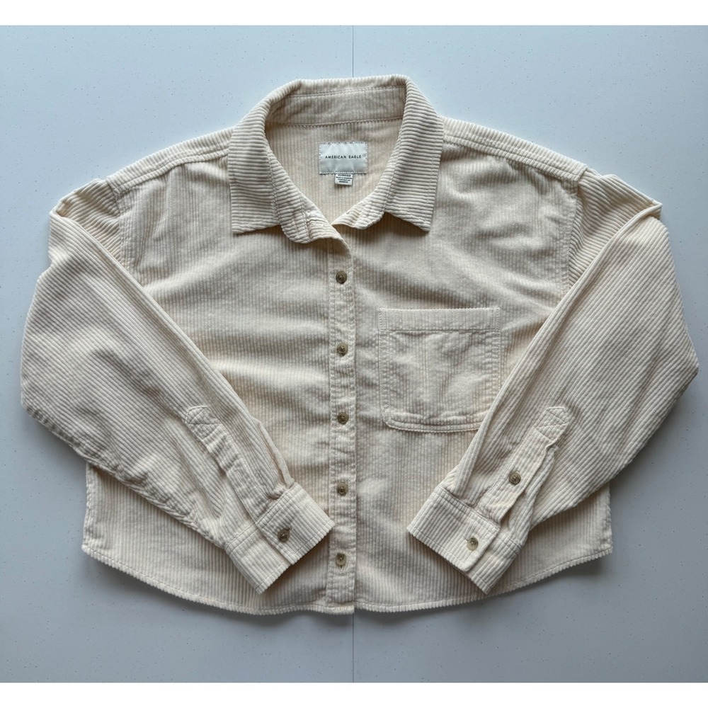 American Eagle Women's XS‎ Cropped Corduroy Jacket Shacket Ivory Soft Layering